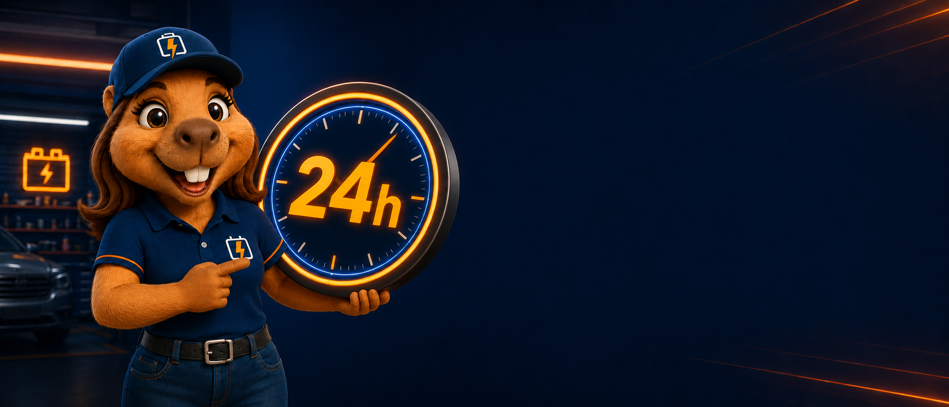 Mascote do Varejão apresentando o atendimento 24 horas